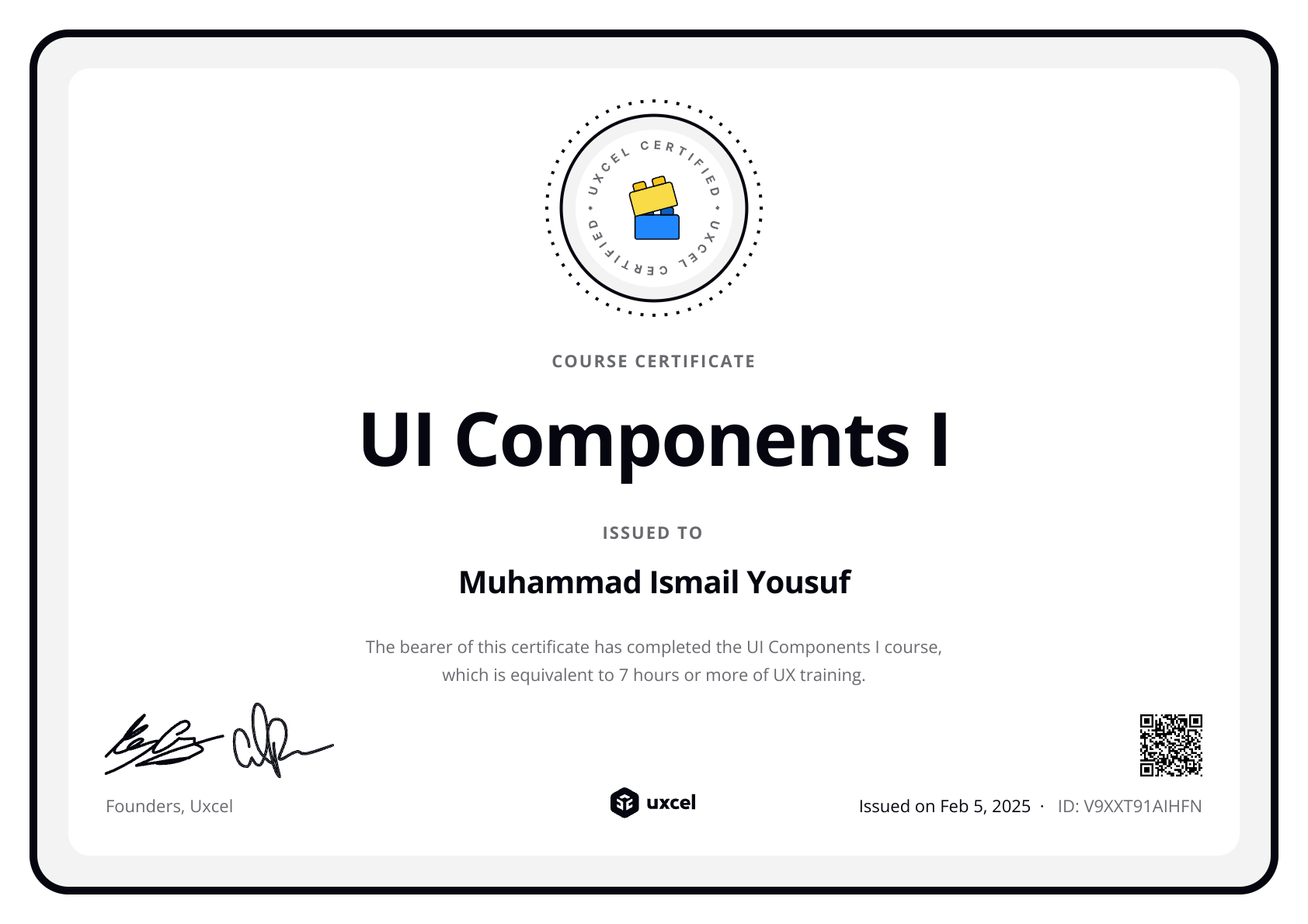 Muhammad Ismail Yousuf's certificate